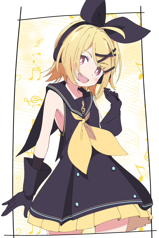 1girl, :d, black_dress, black_gloves, black_hairband, black_sailor_collar, blonde_hair, blush