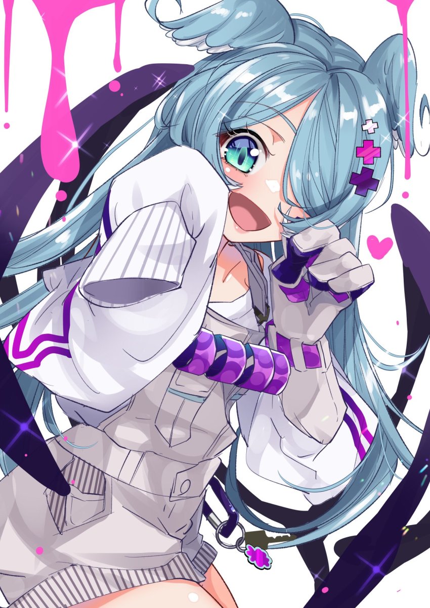 1girl, blue_eyes, blue_hair, blush, collarbone, elira_pendora, elira_pendora_(1st_costume), gloves