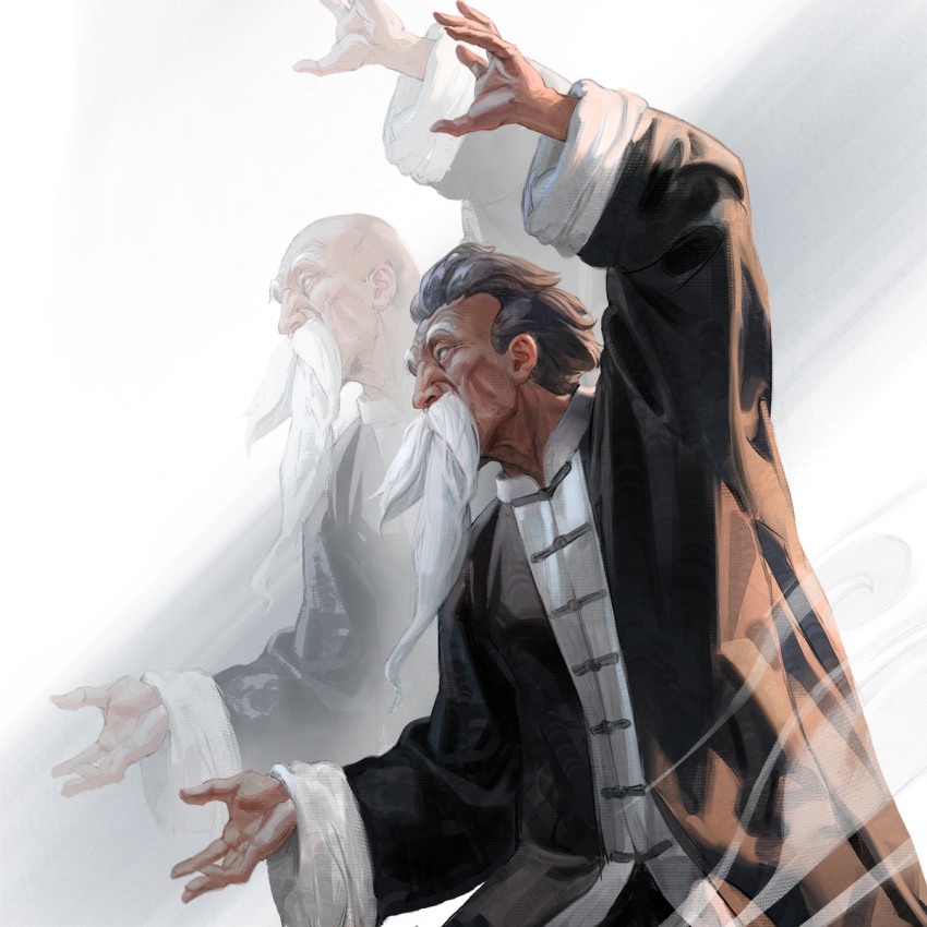 1boy, bald, beard, chinese_clothes, commentary, dragon_ball, dragon_ball_(classic), dual_persona