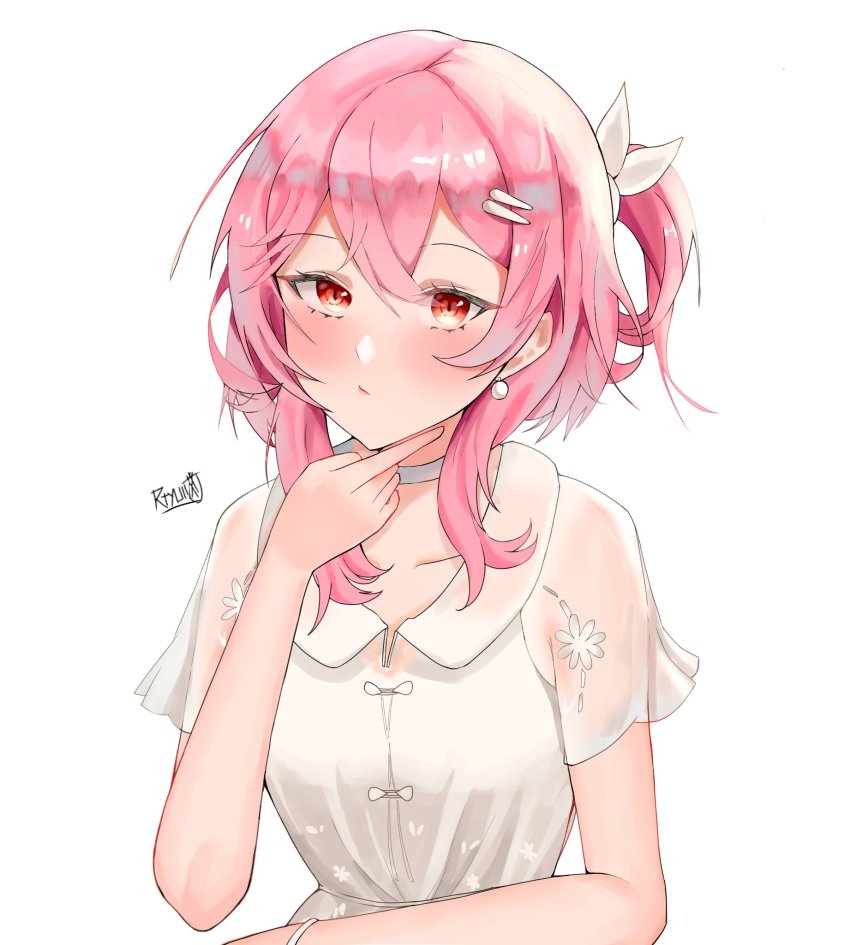 1girl, alternate_costume, artist_name, blush, brown_eyes, choker, collarbone, commentary