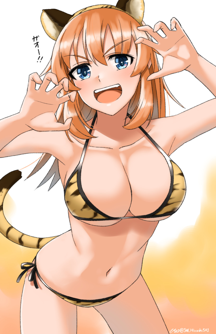 1girl, 2022, animal_ears, animal_print, bikini, blue_eyes, blush, breasts