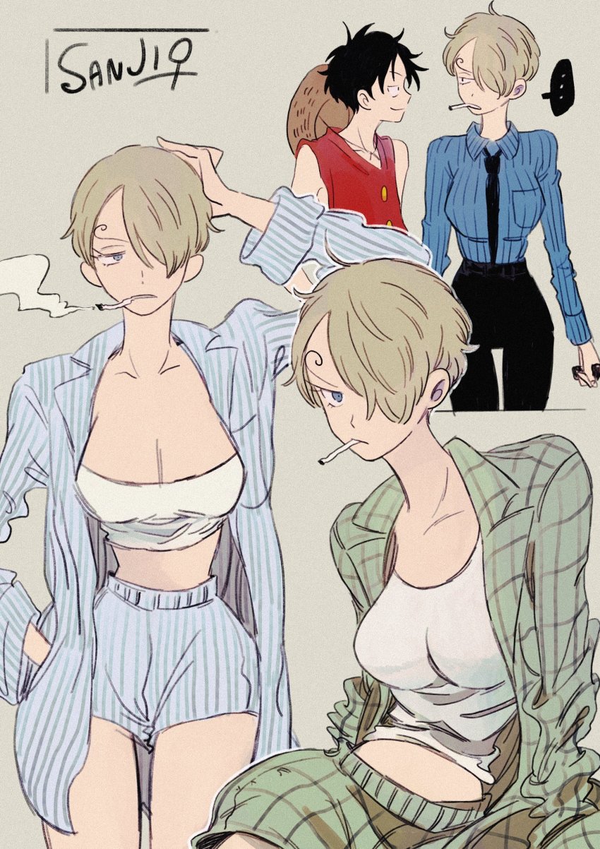 ..., 1boy, 1girl, bad_id, bad_twitter_id, black_hair, black_necktie, black_pants