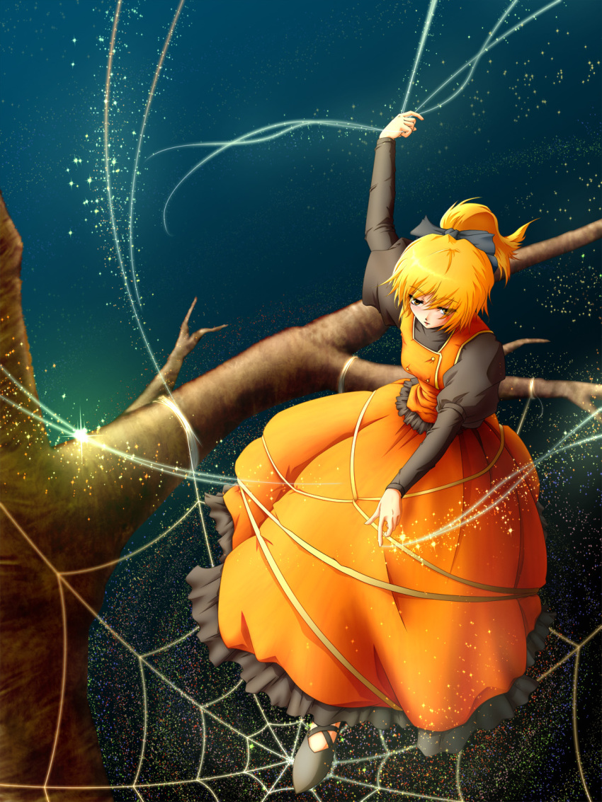 1girl, bad_id, bad_pixiv_id, blonde_hair, bow, dress, female_focus, hair_bow