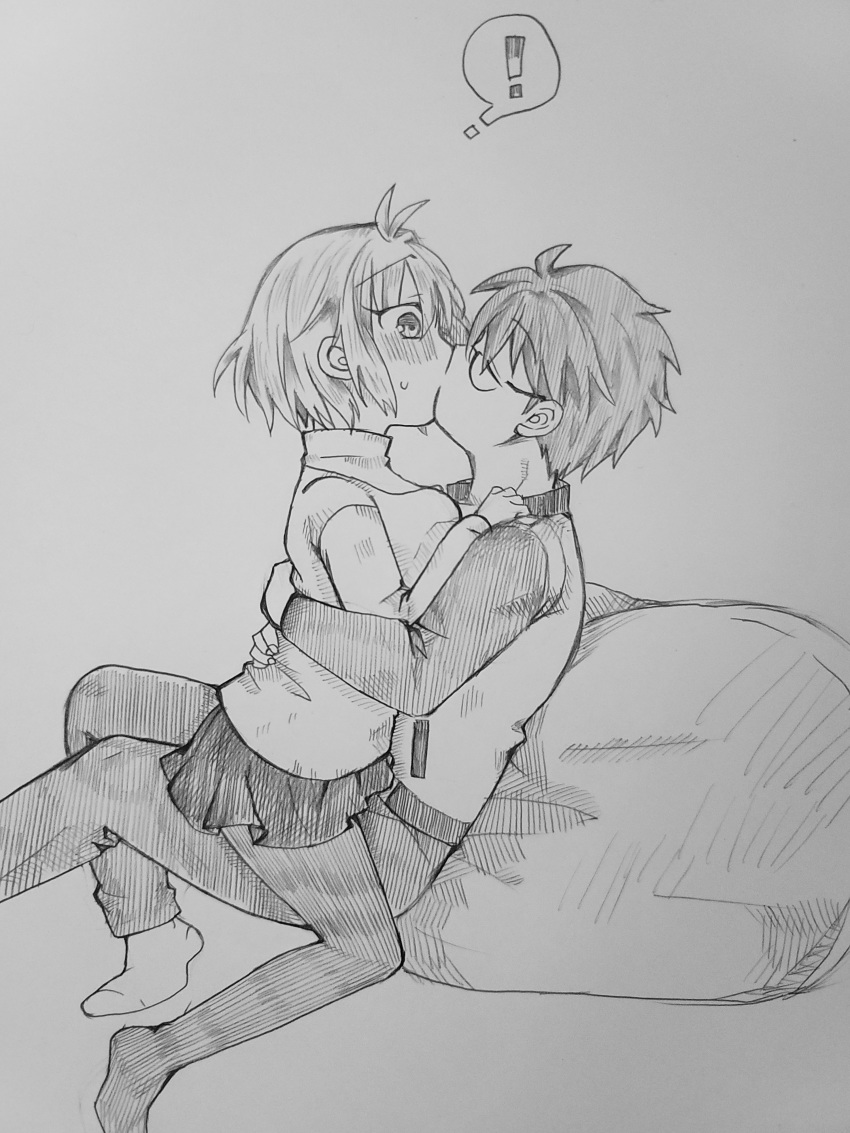 1boy, 1girl, 2323astronomy, absurdres, ahoge, arcueid_brunestud, black_hair, black_pantyhose