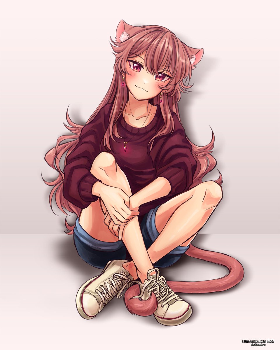 1girl, 2021, animal_ears, arai_shinomiya, artist_name, cat_ears, cat_girl, cat_tail
