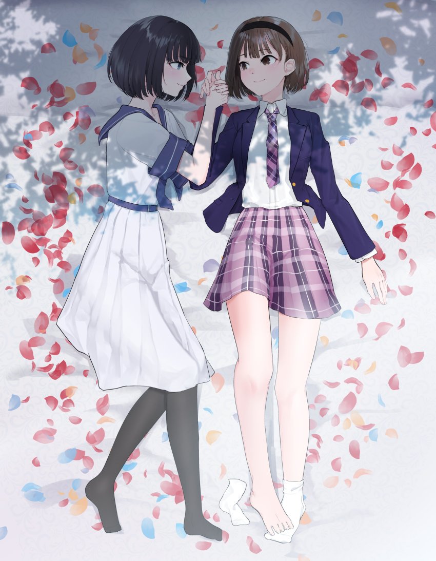 2girls, absurdres, black_hair, blazer, blue_reflection_(series), blue_reflection_ray, blue_reflection_tie, bob_cut