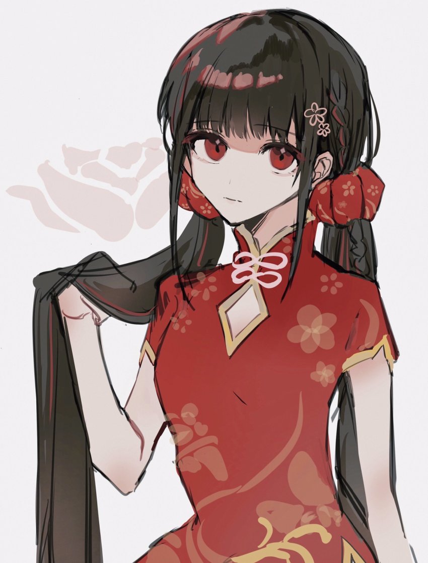 1girl, alternate_costume, braid, breasts, china_dress, chinese_clothes, commentary_request, cowboy_shot