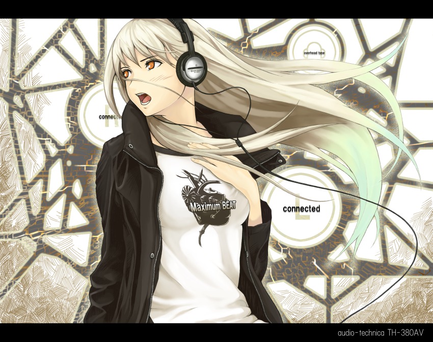 1girl, audio-technica, bad_id, bad_pixiv_id, blush, female_focus, gradient_hair, headphones