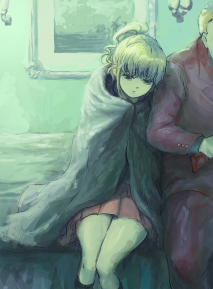 00s, 1boy, 1girl, age_difference, blonde_hair, european_clothes, father_and_child, father_and_daughter