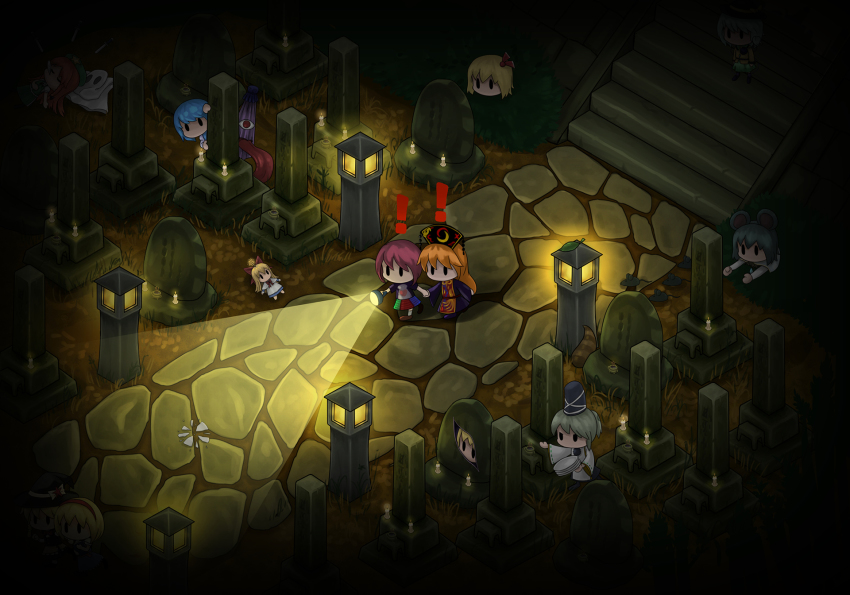 !, 6+girls, alice_margatroid, animal, animal_ears, apron, black_dress, black_eyes