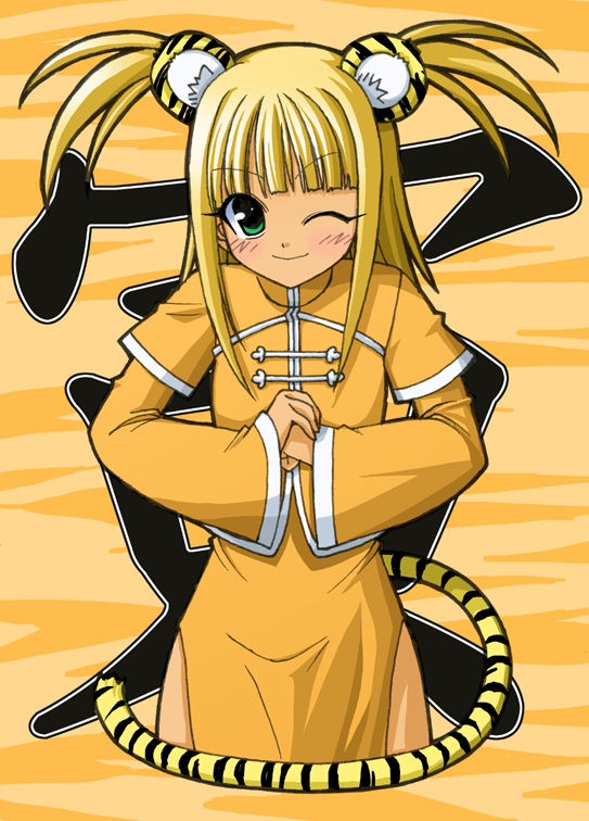 00s, 1girl, animal_ears, blonde_hair, chinese_clothes, dark-skinned_female, dark_skin, female_focus