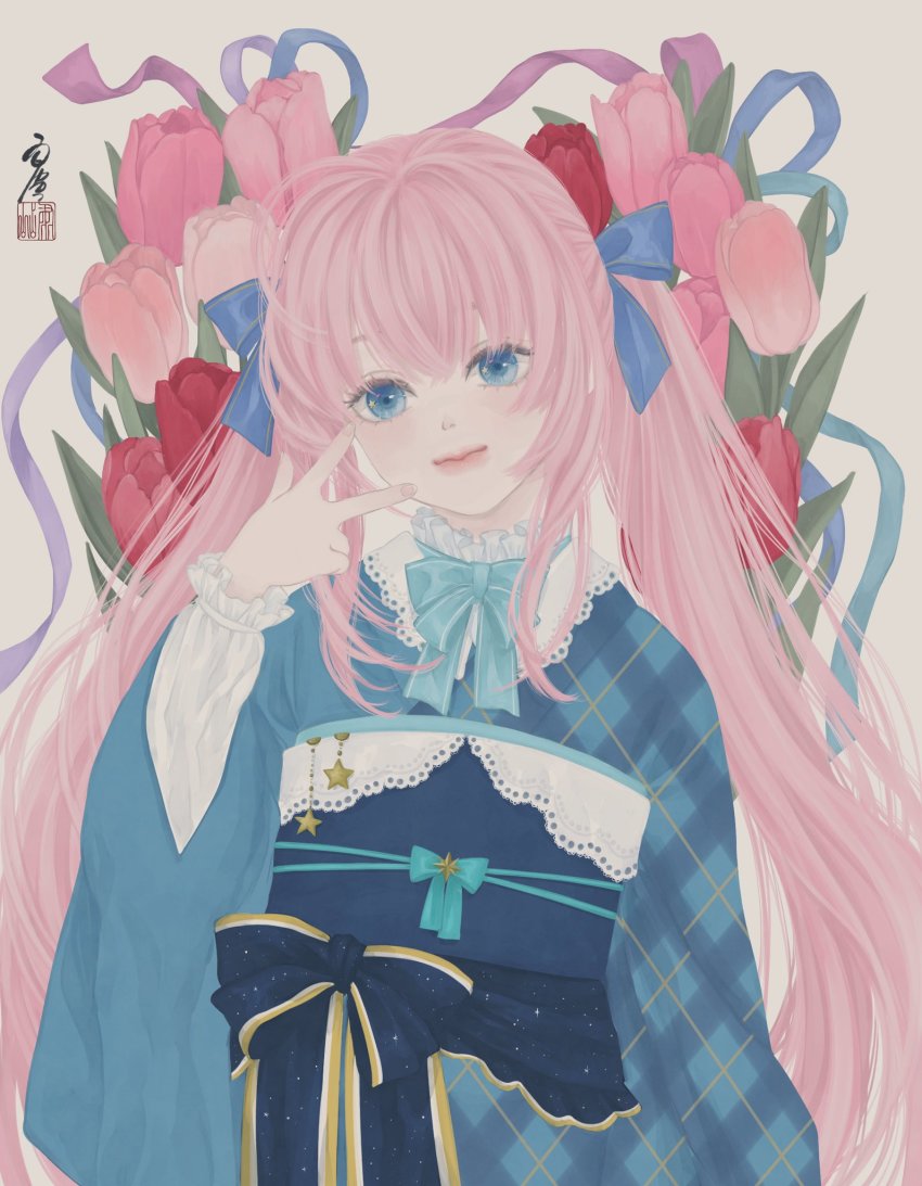 1girl, alternate_costume, aqua_bow, aqua_bowtie, blue_bow, blue_eyes, blue_ribbon, blue_sash