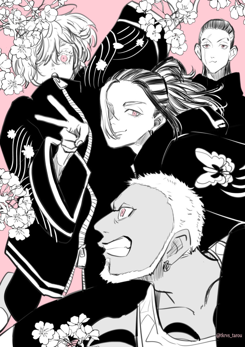 1girl, 3boys, :3, :o, ahoge, akashi_senju, akashi_takeomi, blouse