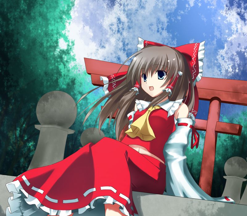 1girl, bad_id, bad_pixiv_id, blue_eyes, brown_hair, detached_sleeves, female_focus, hakurei_reimu