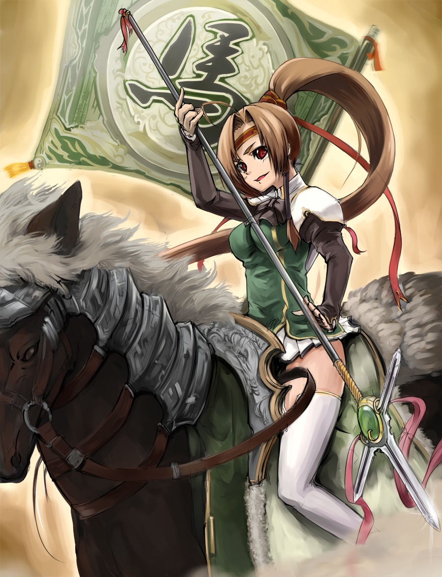 00s, 1girl, armor, bachou_(koihime_musou), barding, brown_hair, female_focus, horse