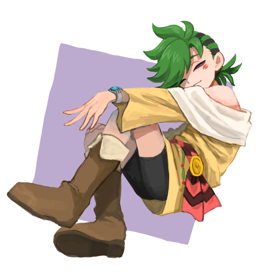 1boy, bad_id, bad_pixiv_id, bike_shorts, black_hair, boots, bracelet, facial_mark