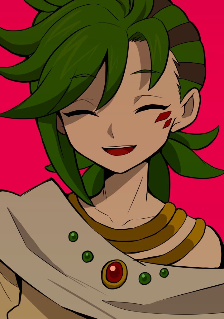 1boy, bad_id, bad_pixiv_id, black_hair, closed_eyes, facial_mark, green_hair, jewelry