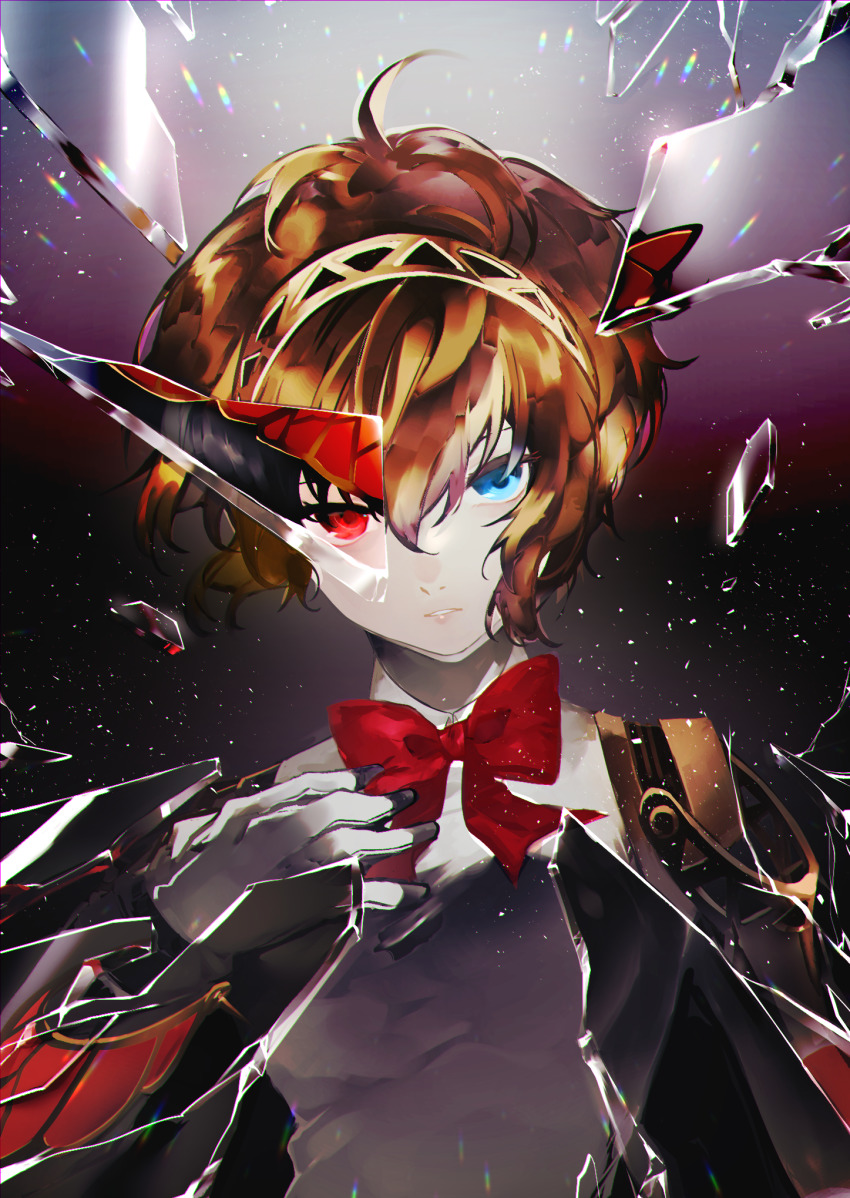 1girl, 2girls, aigis_(persona), android, black_footwear, black_hairband, blonde_hair, blue_eyes