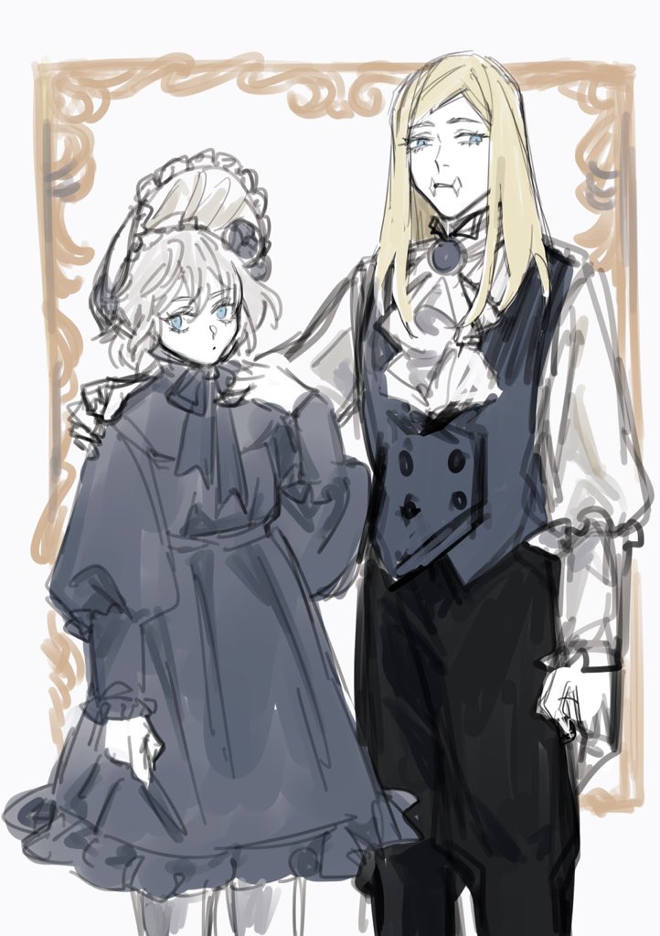 1boy, 1girl, akashi_senju, alternate_costume, alternate_hairstyle, ascot, black_pants, blonde_hair