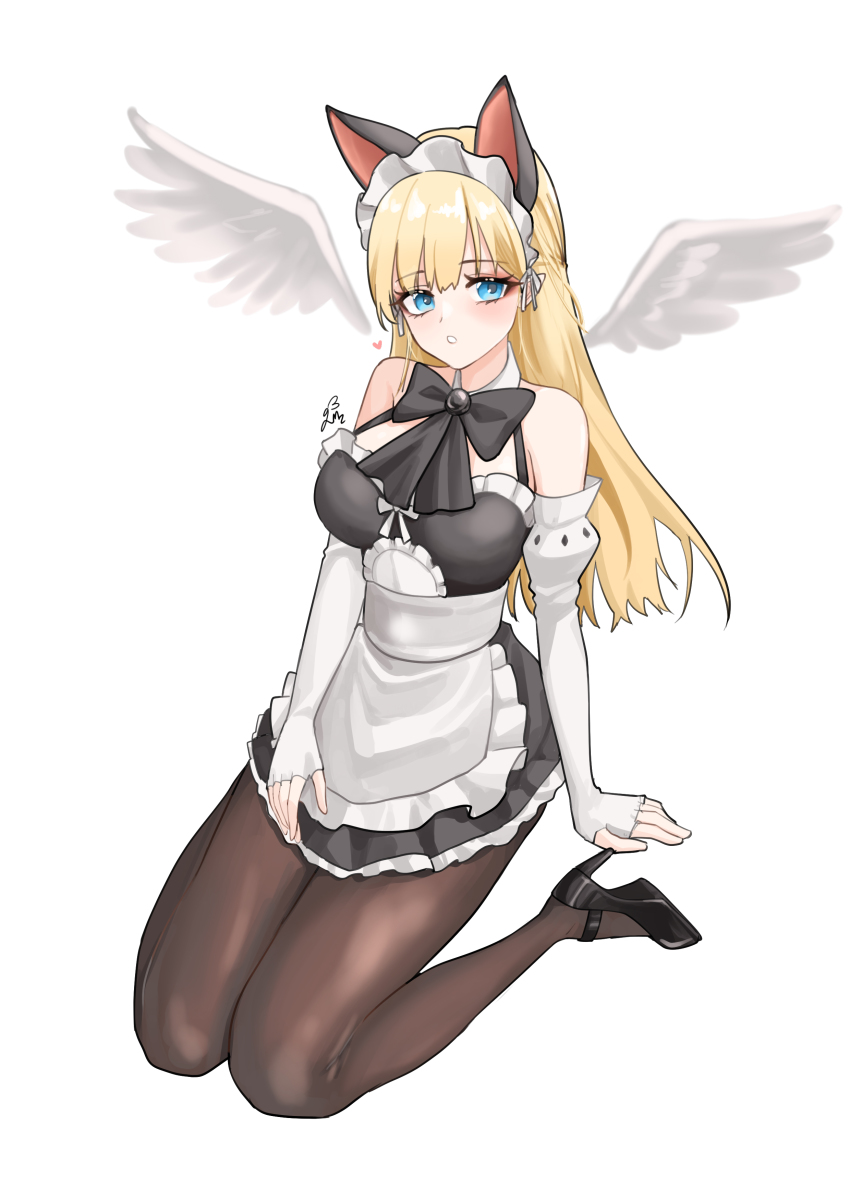 1girl, :o, absurdres, alternate_costume, animal_ears, apron, bare_shoulders, black_bow