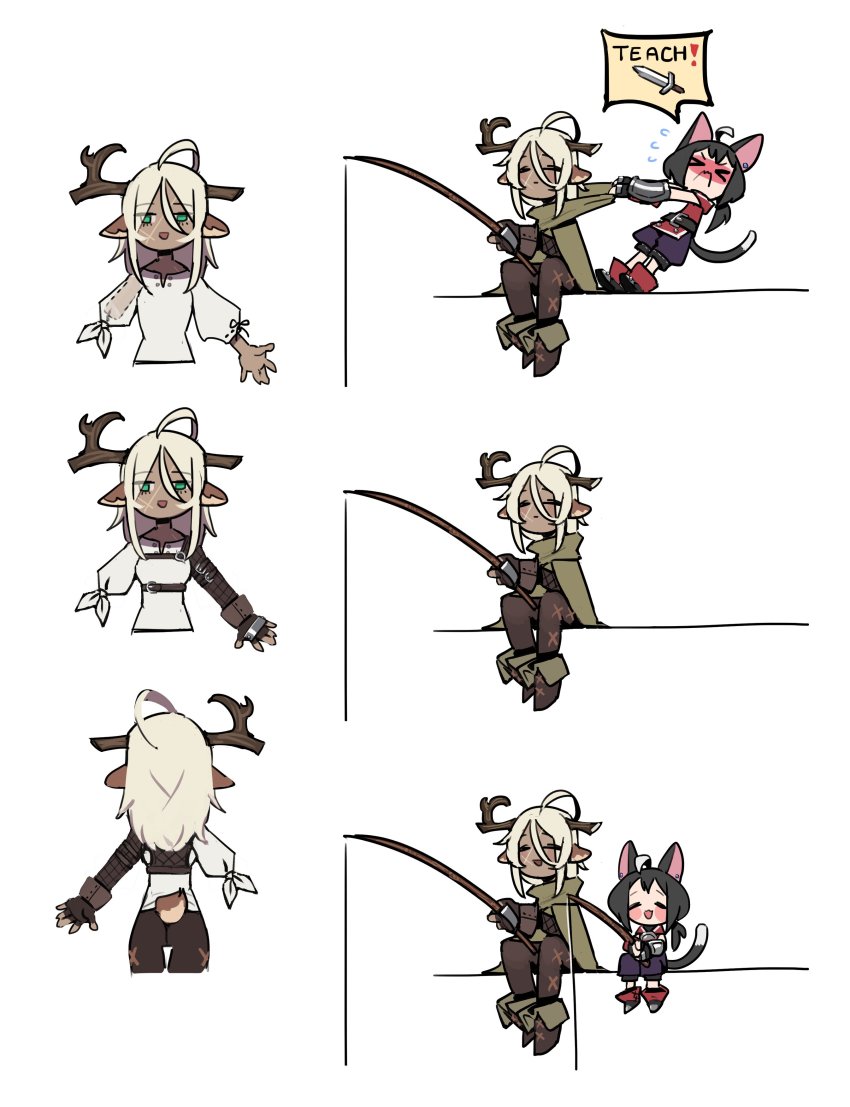 >_<, 2girls, :d, absurdres, ahoge, amputee, animal_ears, antlers