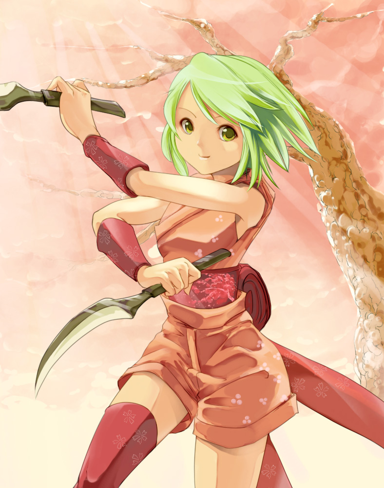 dual_wielding, green_hair, hako_(daibanchou), holding, japanese_clothes, kimono, ninja, original