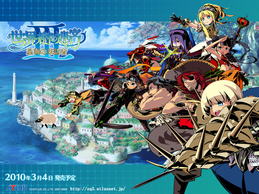 2girls, 3boys, 5boys, 5girls, armor, armored_dress, atlus, ballista_(sekaiju)