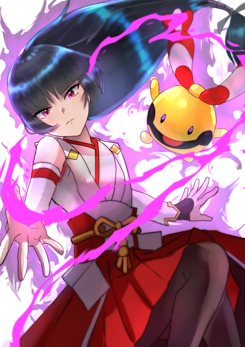 1girl, absurdres, akisame_kanon, black_hair, blunt_bangs, chingling, detached_sleeves, energy