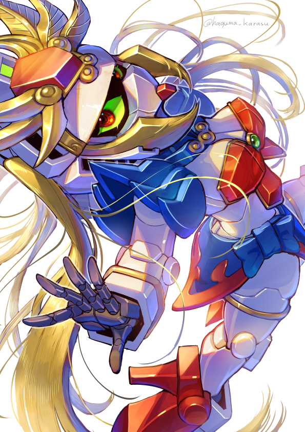 1girl, blonde_hair, breasts, cleavage, colored_sclera, green_sclera, gundam, kinako_(karasu_nomaru)