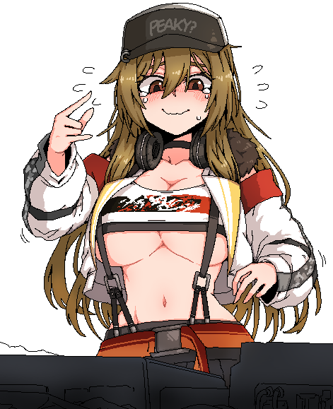 1girl, black_hat, blush, breasts, brown_eyes, brown_hair, choker, cleavage