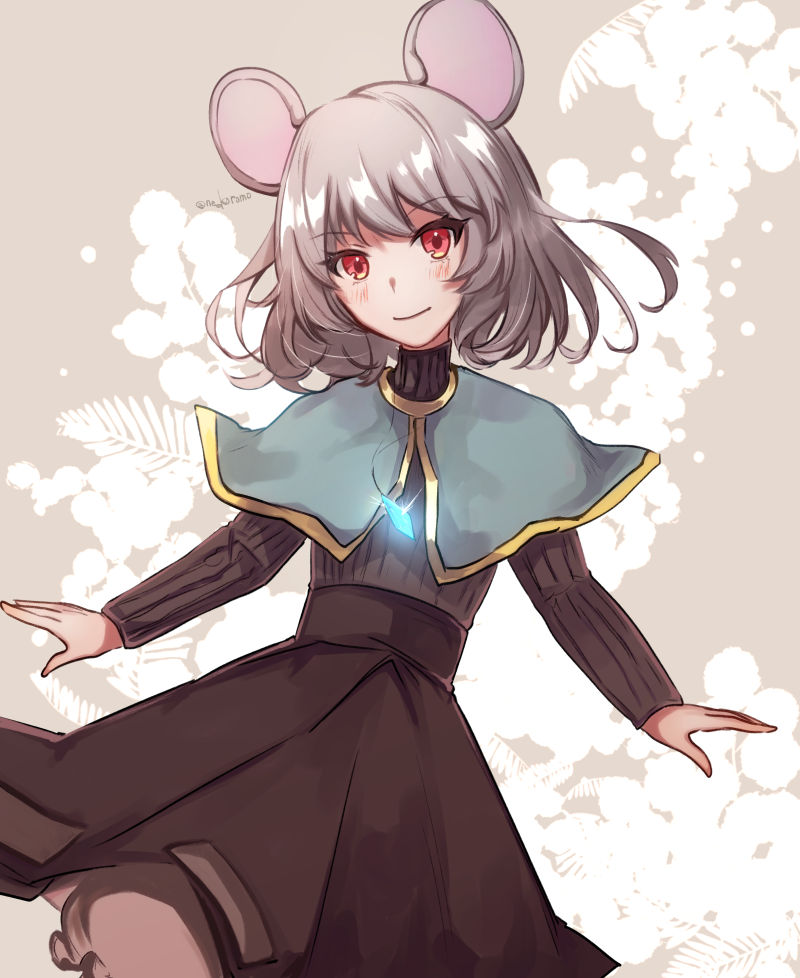 1girl, alternate_costume, animal_ears, black_skirt, black_sweater, blue_capelet, blush, capelet