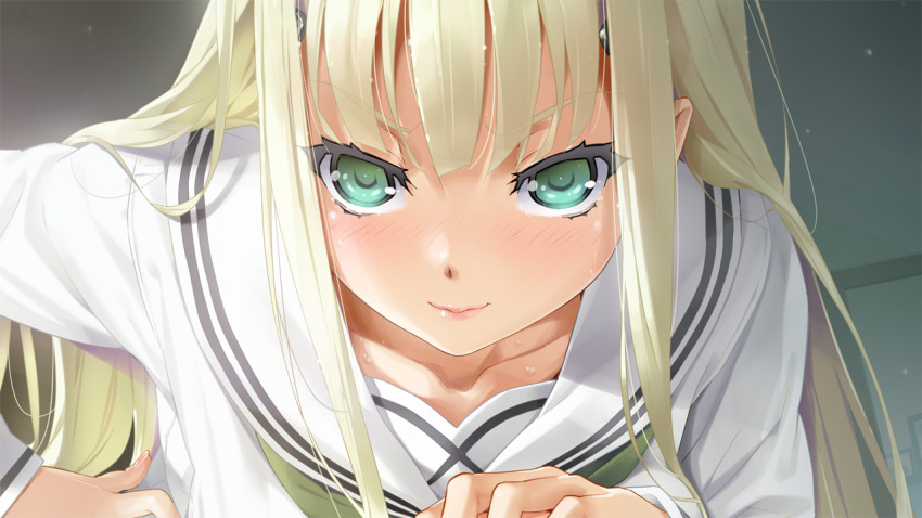 1girl, bishoujo_mangekyou, bishoujo_mangekyou:_tsumi_to_batsu_no_shoujo, bishoujo_mangekyou_(series), blonde_hair, blush, closed_mouth, collarbone