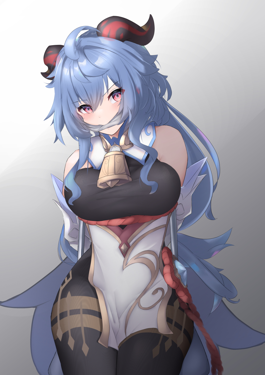 1girl, absurdres, ahoge, arm_behind_back, armpit_crease, bare_shoulders, bdsm, bell