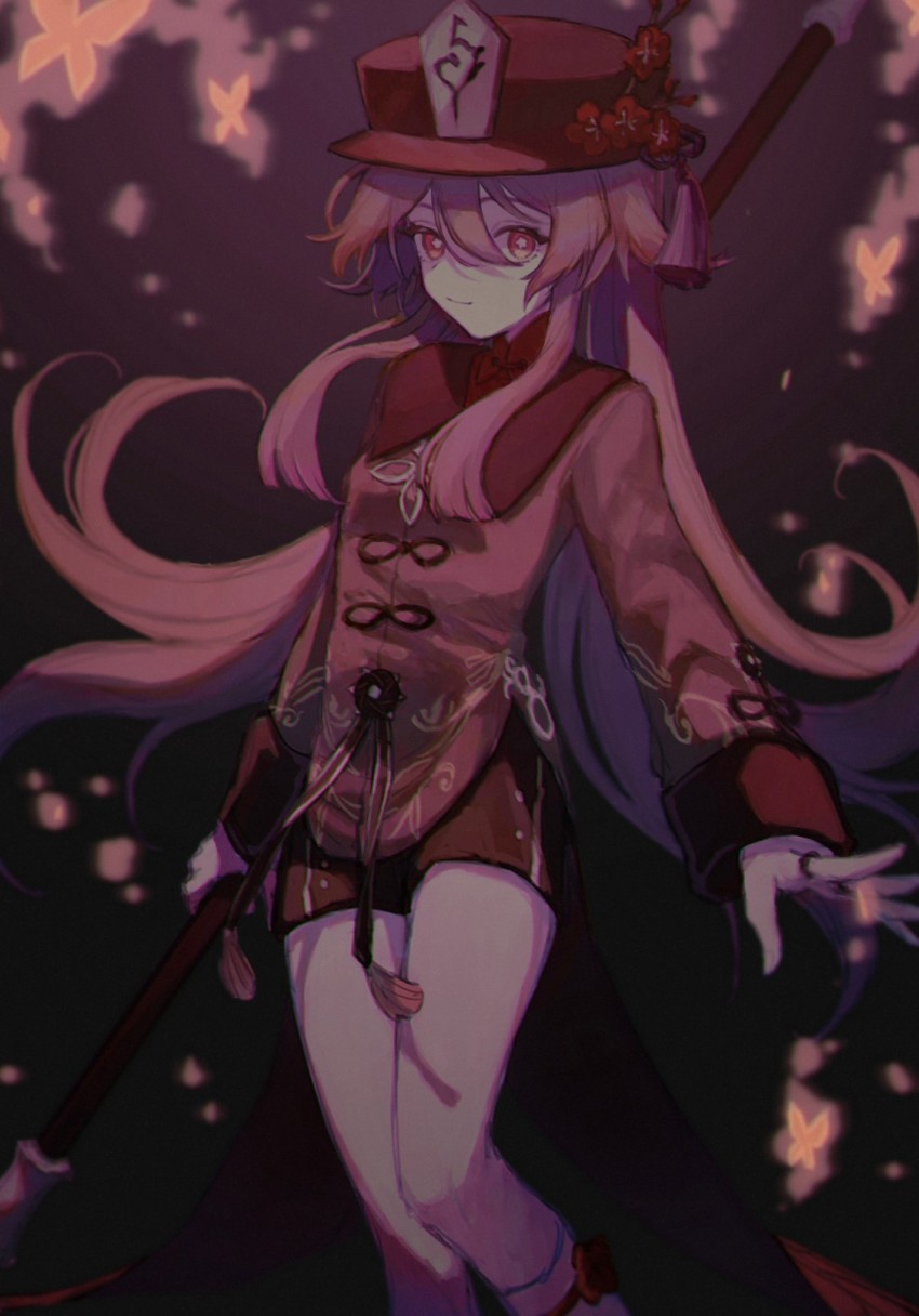 1girl, breasts, bug, butterfly, closed_mouth, commentary_request, flower, flower-shaped_pupils