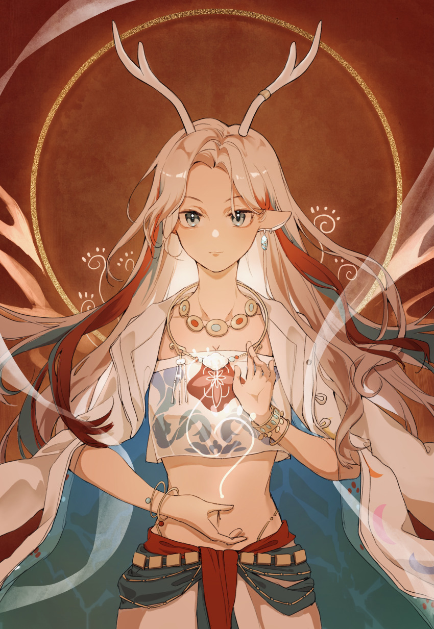 1girl, a_deer_of_nine_colors, absurdres, animal_ears, antlers, arknights, blue_eyes, blue_hair