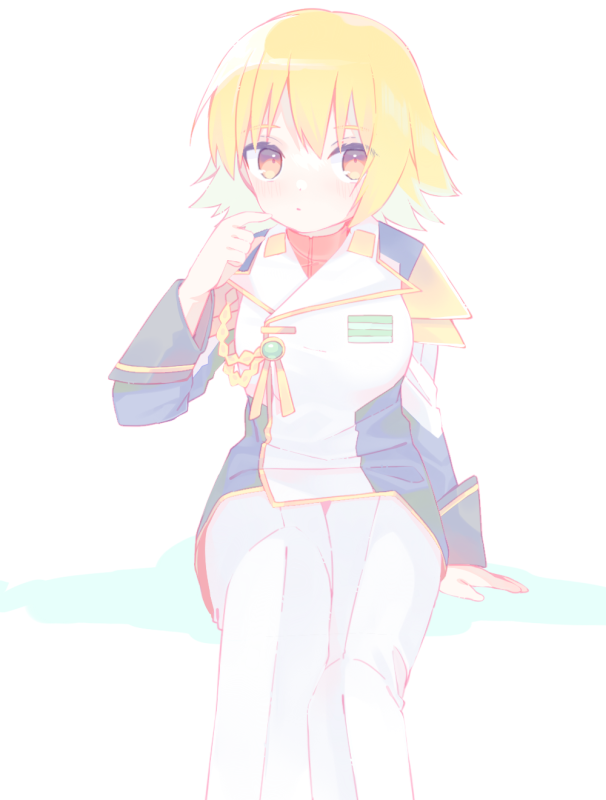 1girl, 2y_(tsuyu), blonde_hair, blue_hair, blush, breasts, brown_eyes, cagalli_yula_athha