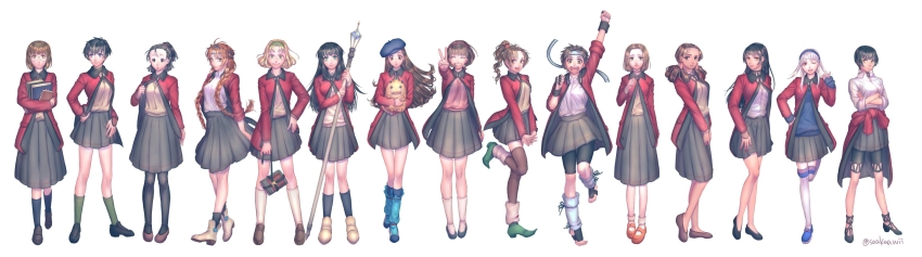 6+girls, absurdres, alternate_costume, annallee_(suikoden), apple_(suikoden), bike_shorts, black_hair, blonde_hair