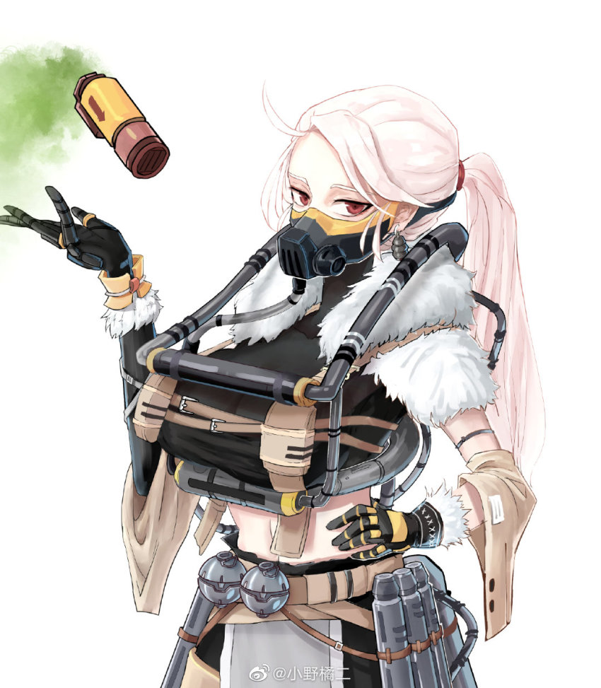 1girl, animification, apex_legends, black_gloves, black_skirt, blackheart_caustic, breasts, caustic_(apex_legends)