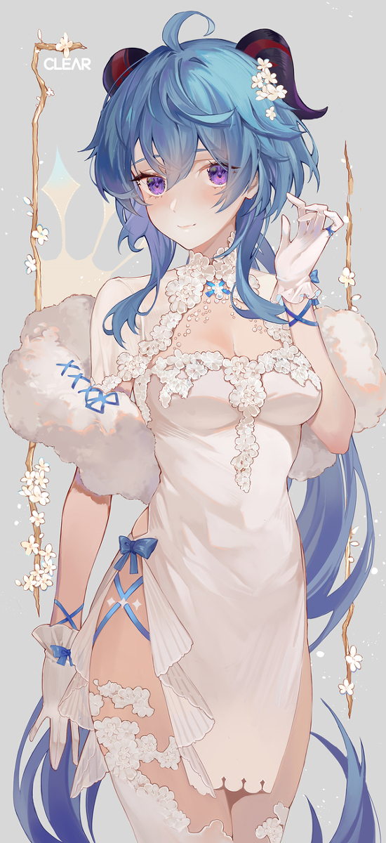 ahoge, artist_name, blue_bow, blue_hair, blush, bow, breasts, clear_regulus