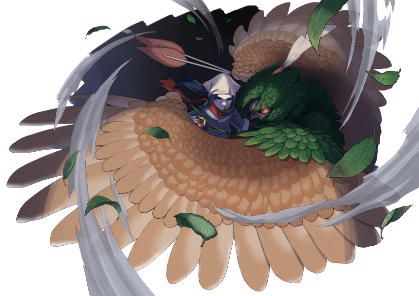 1girl, absurdres, akari_(pokemon), black_hair, blue_eyes, closed_mouth, commentary_request, decidueye