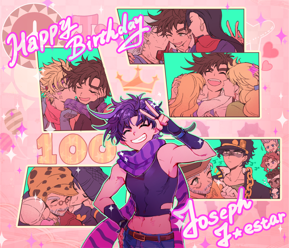 age_progression, battle_tendency, beard, blonde_hair, brown_hair, caesar_anthonio_zeppeli, crop_top, denim