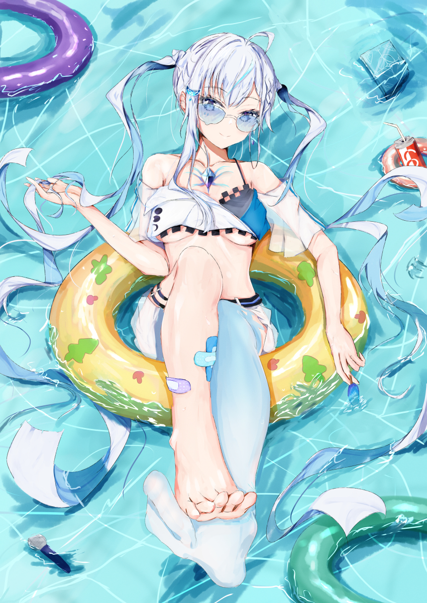 1girl, absurdres, another_project, barefoot, bikini, breasts, head_tilt, highres