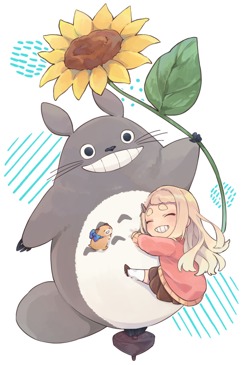 1girl, absurdres, arata_(user_jjxc7843), blonde_hair, blue_bow, bow, brown_skirt, chibi