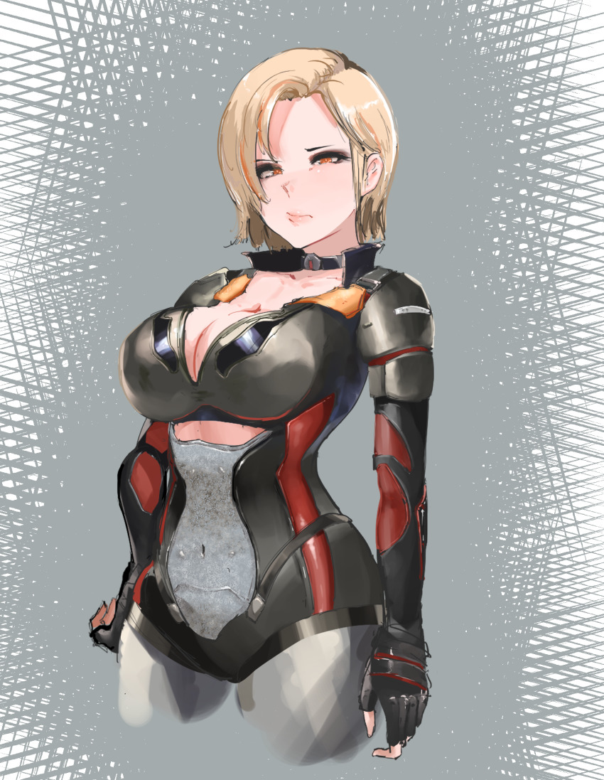 1girl, absurdres, black_choker, black_gloves, blonde_hair, breasts, choker, cleavage