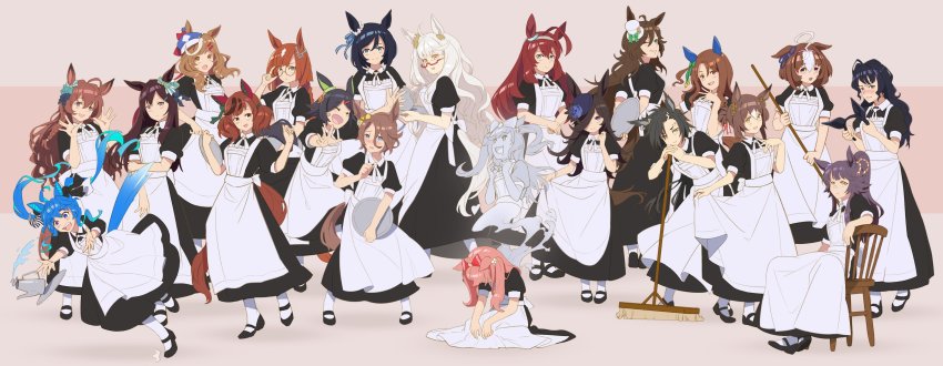 6+girls, absurdres, adjusting_eyewear, ahoge, air_shakur_(umamusume), alternate_costume, animal_ears, apron