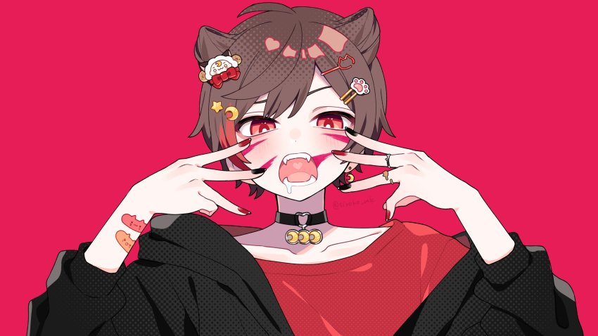 1boy, absurdres, amatsuki_(utaite), animal_(vocaloid), bandaid, bandaid_on_arm, black_jacket, black_nails