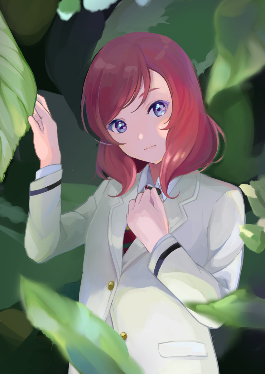 1girl, absurdres, blazer, blue_eyes, book_the_star, closed_mouth, highres, jacket