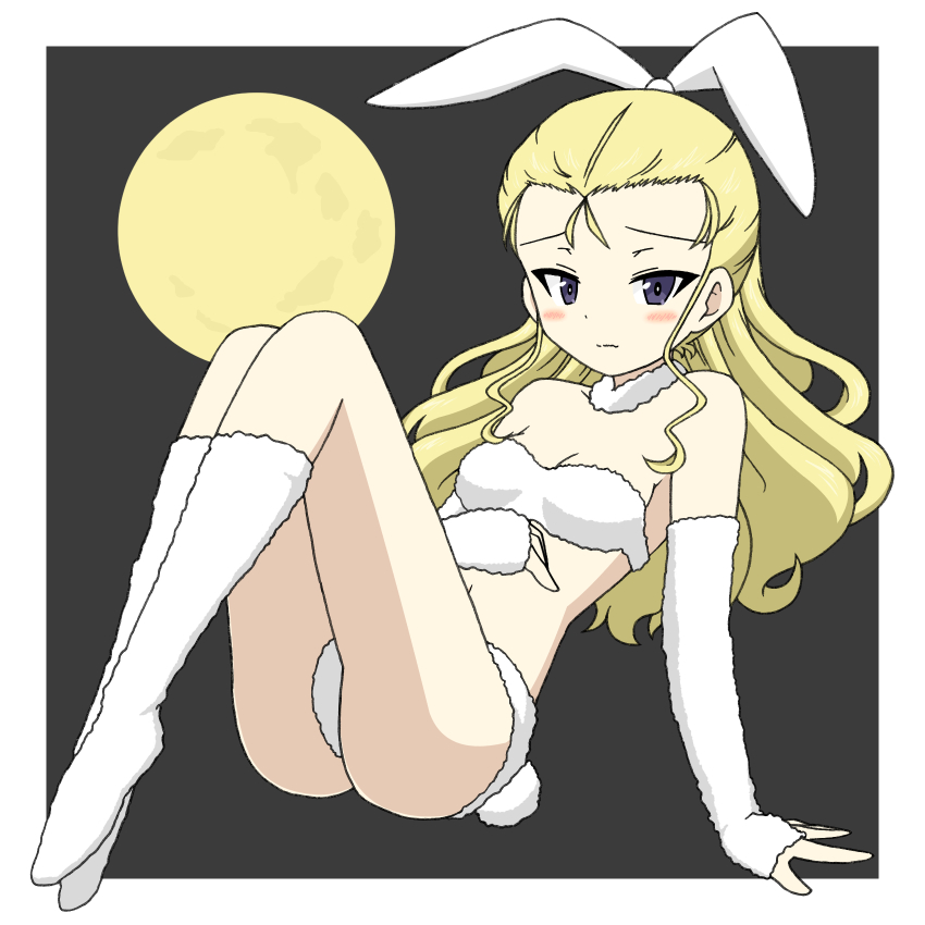 1girl, alternate_costume, animal_ears, assam_(girls_und_panzer), bikini, black_background, blonde_hair, blue_eyes