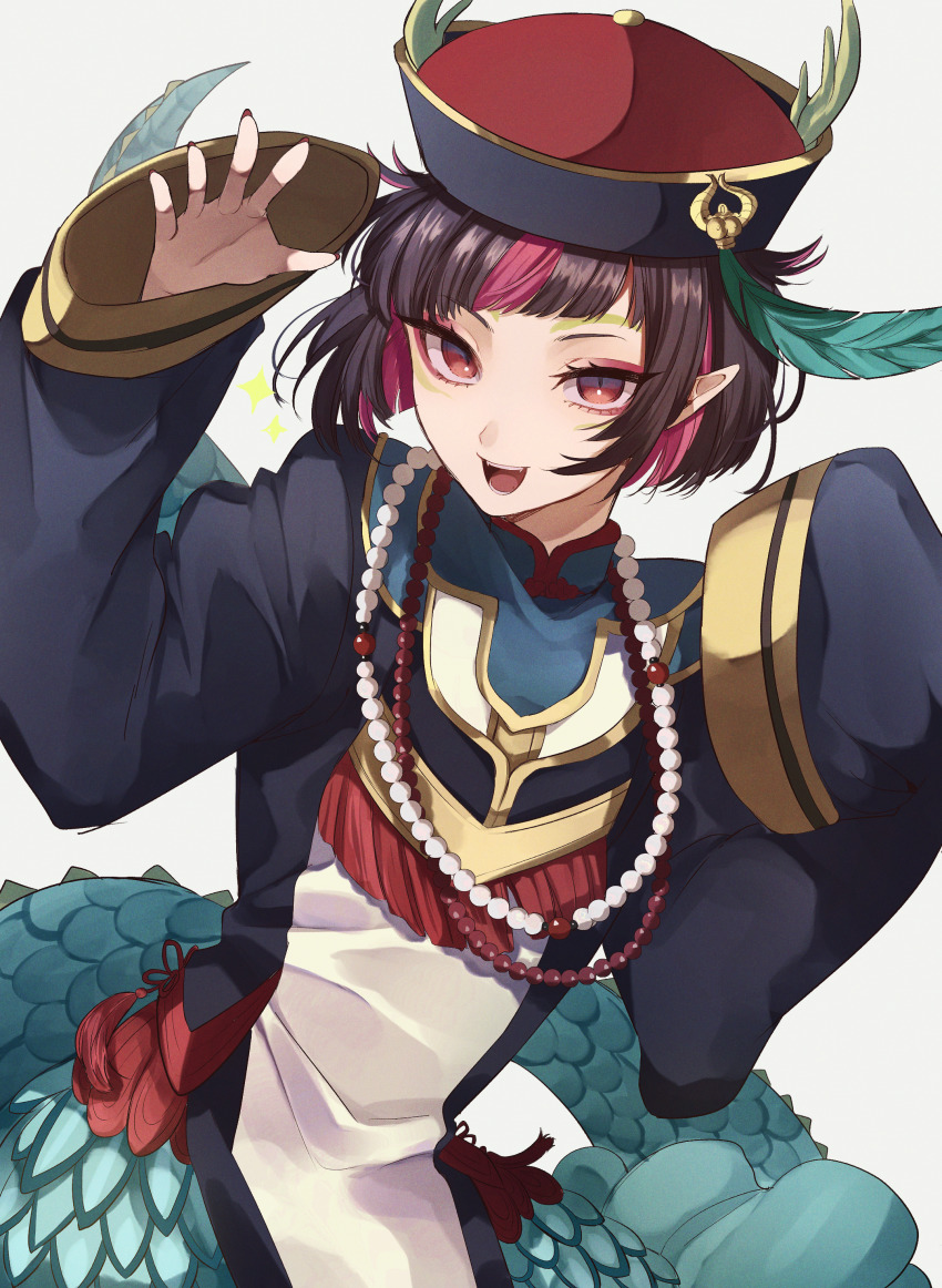 1boy, absurdres, black_hair, dragon_boy, dragon_tail, hat, highres, horns