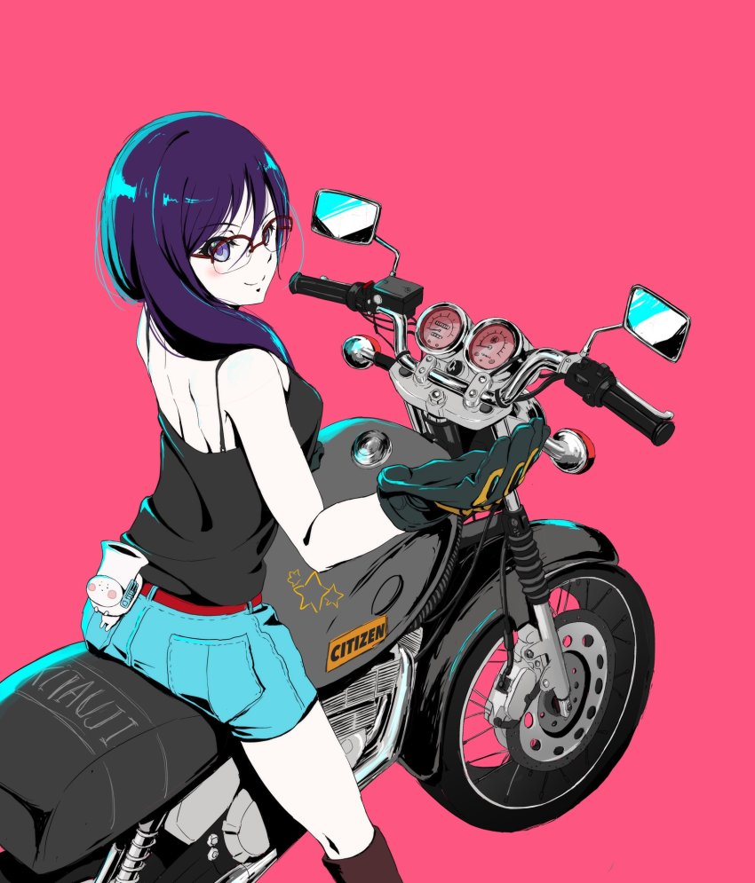 1girl, bare_shoulders, belt, black_camisole, blue_eyes, blush, boots, camisole